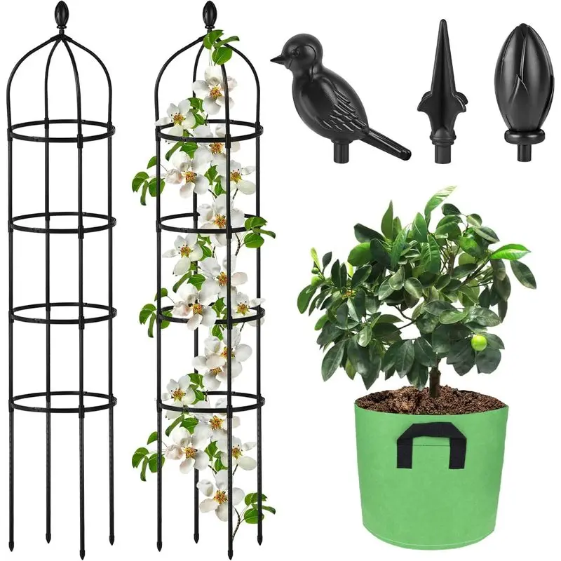 6 Ft Rustproof Metal Garden Obelisk Trellis, Plant Support Tower with Grow Bag for Climbing Roses, Clematis, Vines & Outdoor Garden Use
