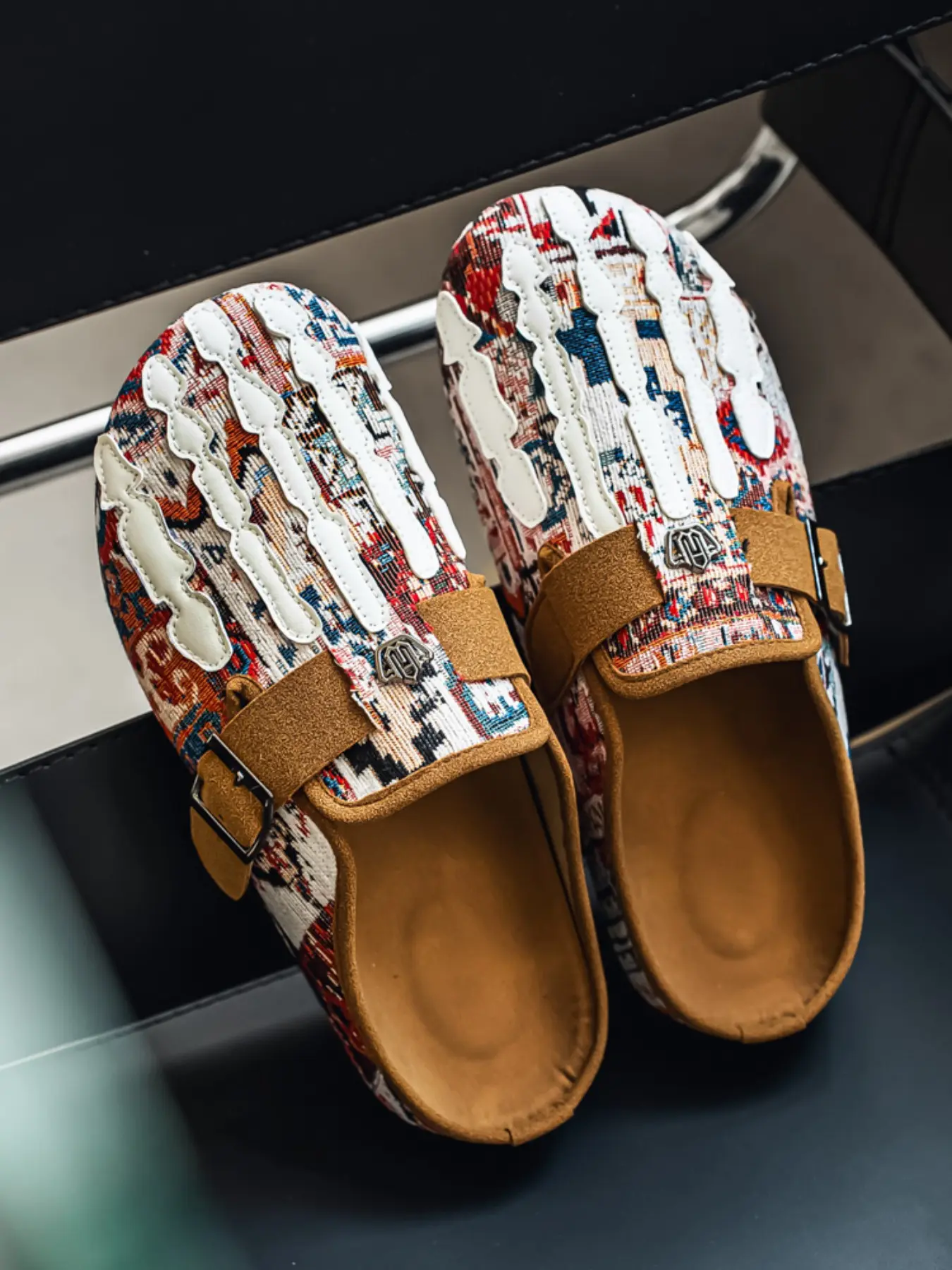 Men's Fashion Skeleton Bone Mule Slides, Lightweight Canvas Loafers, All-Day Wear Casual Shoes for Daily, Travel & Office