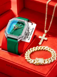 Timeartx 2026 Fashion Square Quartz Watch, Unisex Dial Rubber Strap, Night Glow Waterproof, Elegant Analog Buckle Closure