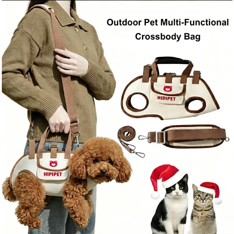 Multi-functional Pet Shoulder Backpack, Lightweight Oxford Fabric Pet Carry Bag with Side Window Design, Adjustable Shoulder Strap Pet Travel Carrier for Yorkie Chihuahua Kitten, Foldable Outdoor Pet Bag with Matching Strap Set