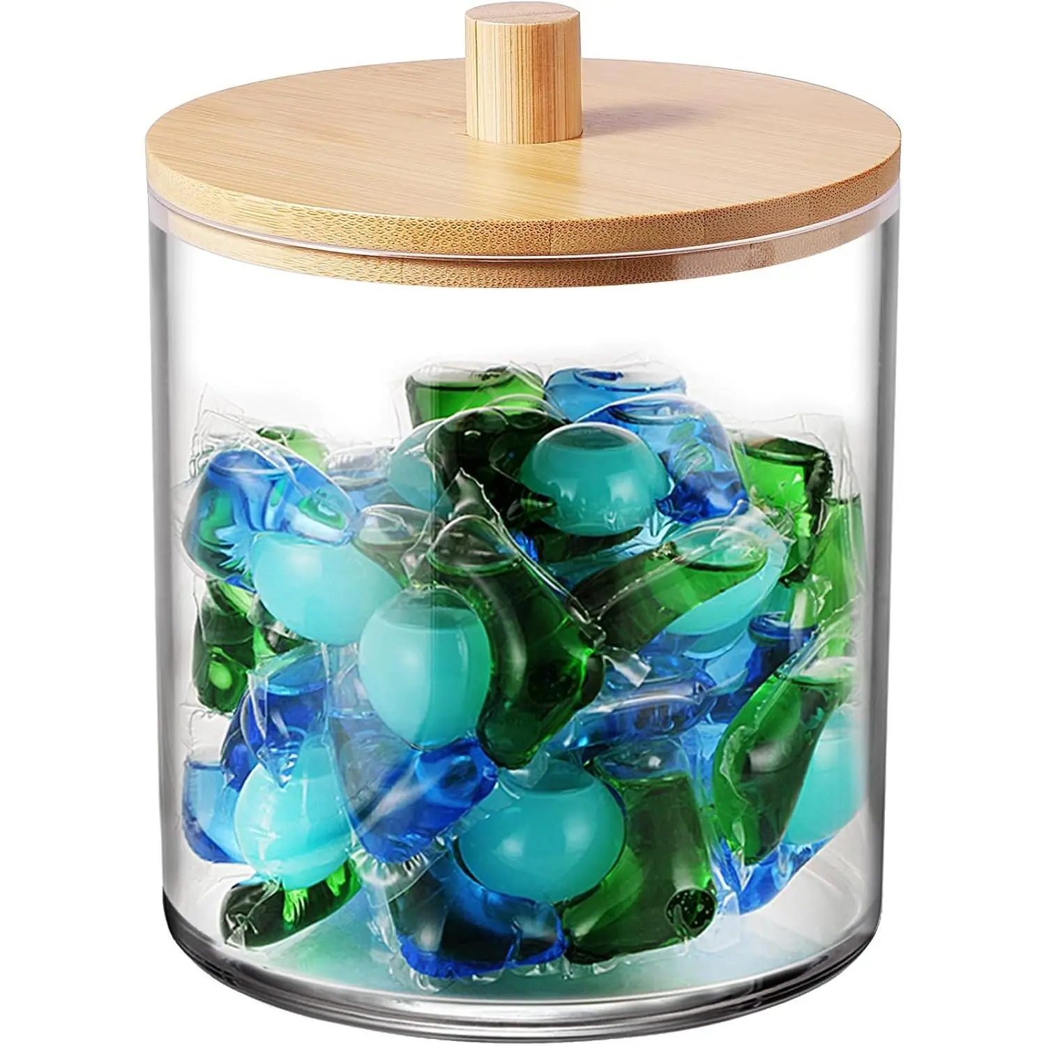 1 Pack 50oz Laundry Pods Container with   Lid | Shatterproof Laundry jars- Clear Plastic Storage Canister for Scent Beads & Bath Salts with Labels & Spoon