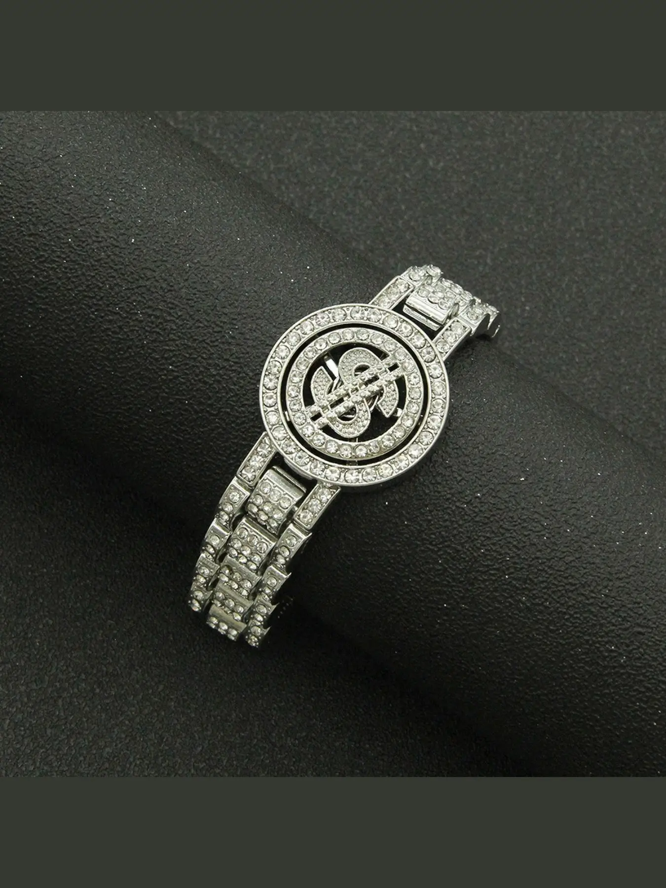 Hip Hop Cool Men's Rotating Dollar Watch Band Bracelet, Trendy Personality Full Rhinestone Punk Wristband, Street Style Accessory