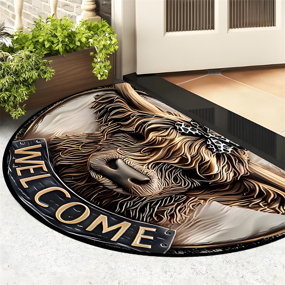 Highland Cow Pattern Welcome Door Mat, Faux Cow Rug, 1 Piece Non-slip Soft Floor Mat, Washable Floor Carpet for Home Living Room Bedroom, Home Decor