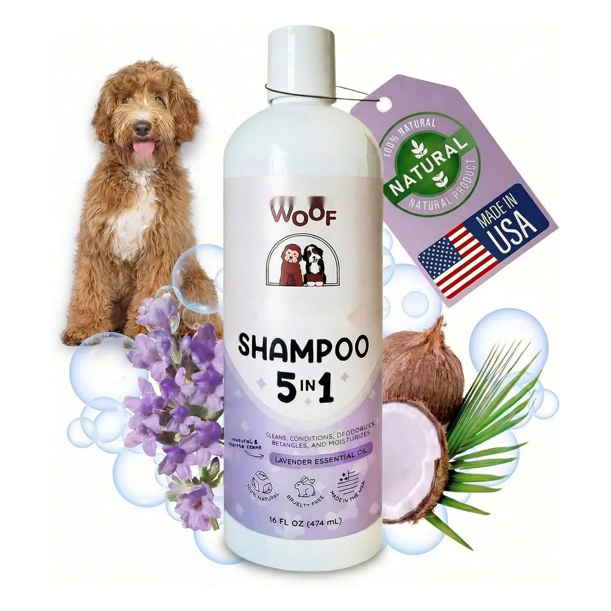 All Natural Dog Shampoo and Conditioner for Doodle, Sensitive Skin Pet Shampoo for Smelly Dogs, Goldendoodle, Poodle, Puppy, Dog Soap, Gentle Formula