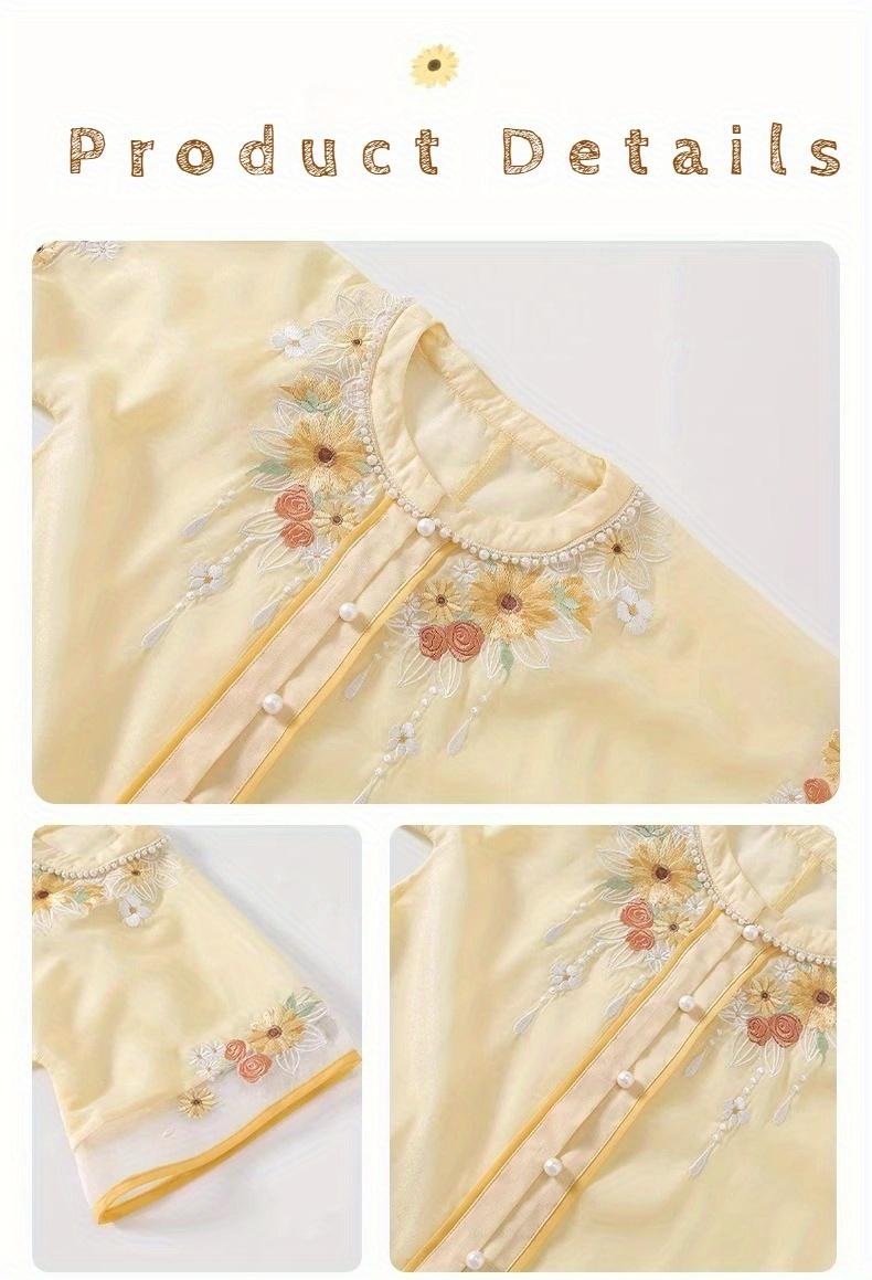 NewXingkui Girls' Outfit New Chinese Hanfu 2025 Summer Latest Super Cute Tang Dress Fashionable Summer Attire for Back to School, Chinese Size, Please Check The Size Guide Carefully