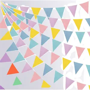 46Ft Pastel Macaron Burlap Banner – Triangle Pennant Flag Linen Bunting Garland Streamers for Vintage Birthday, Wedding, Baby Shower, Easter & Spring Party Decorations