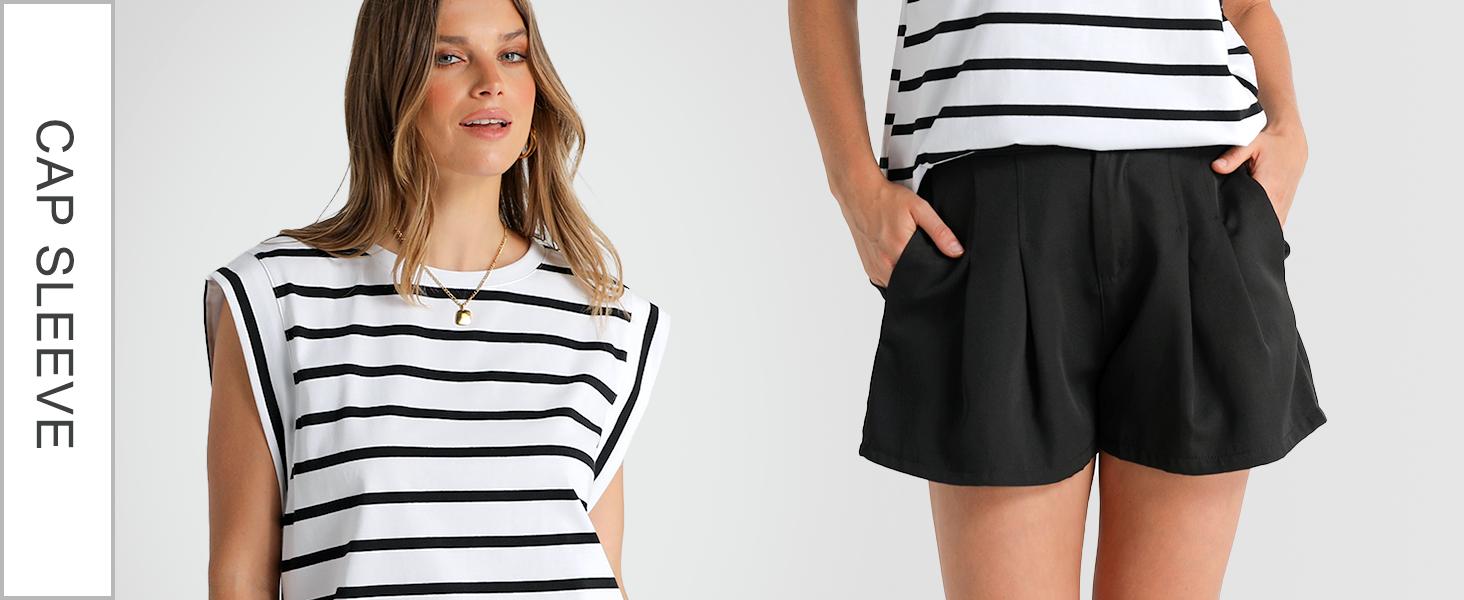 WIHOLL Cap Sleeve Tops for Women Summer Top Basic Tee Shirts Casual Tank Loose Fit 2024 Fashion