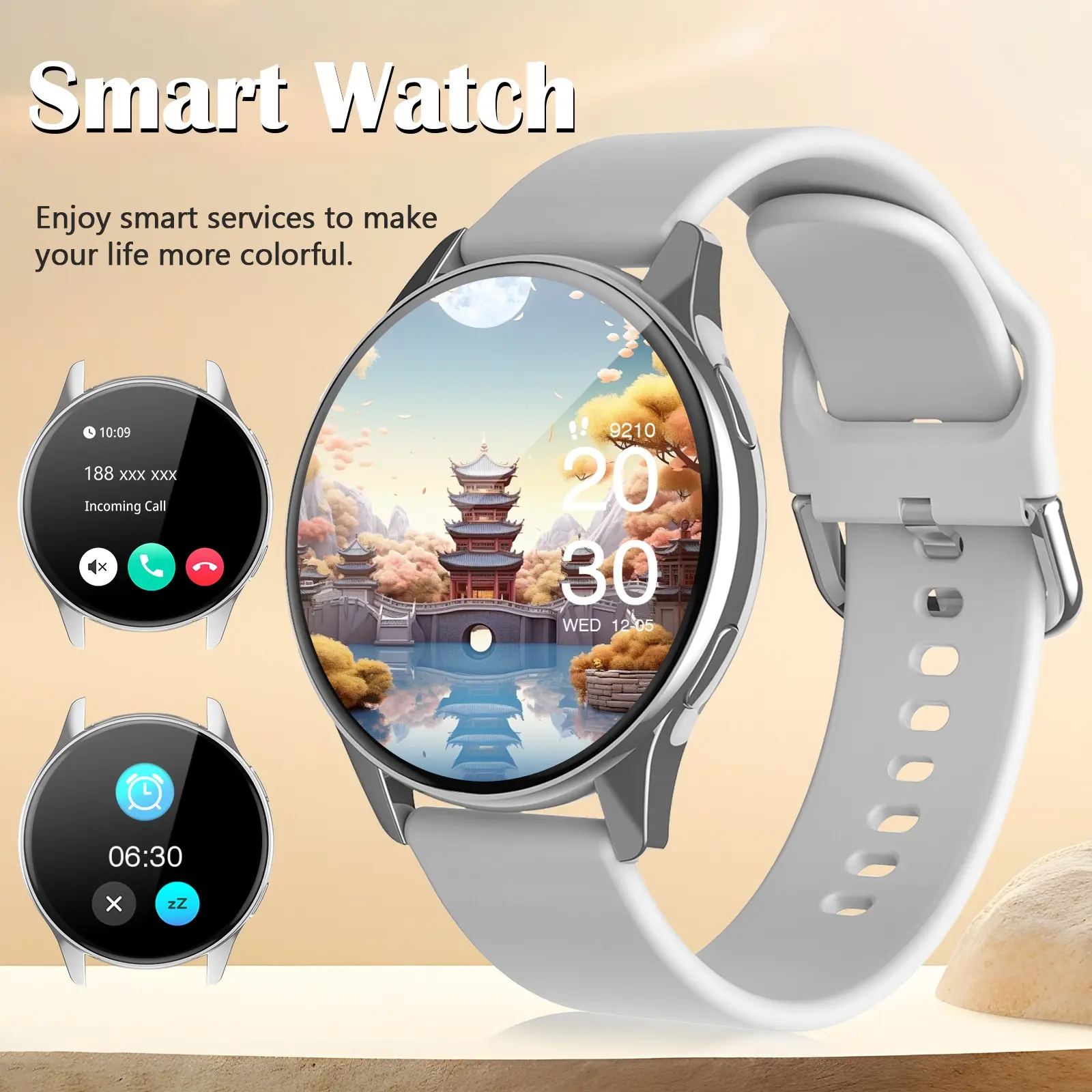 Smart Watch with 1.28-Inch Full Touch Screen, 180mah Battery, Sport Band, Activity Tracking, Call Alerts, Compatible with Android and iPhone, Touch Screen Smartwatch