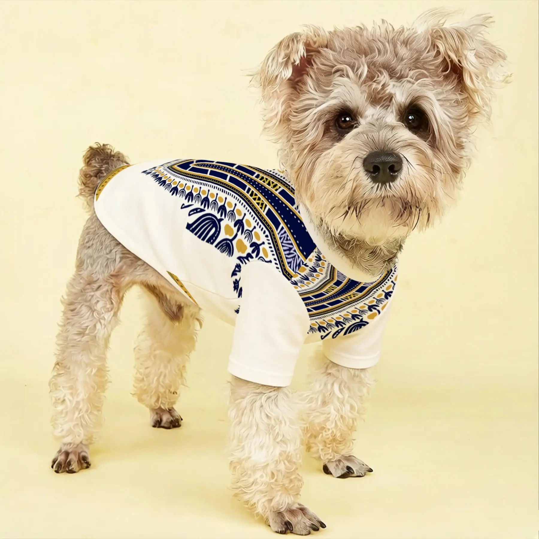 1pc All-Season Pet Clothes, Boho Print Short Sleeve T-Shirt for Dogs & Cats, Soft Breathable Lightweight, Cute Daily Wear