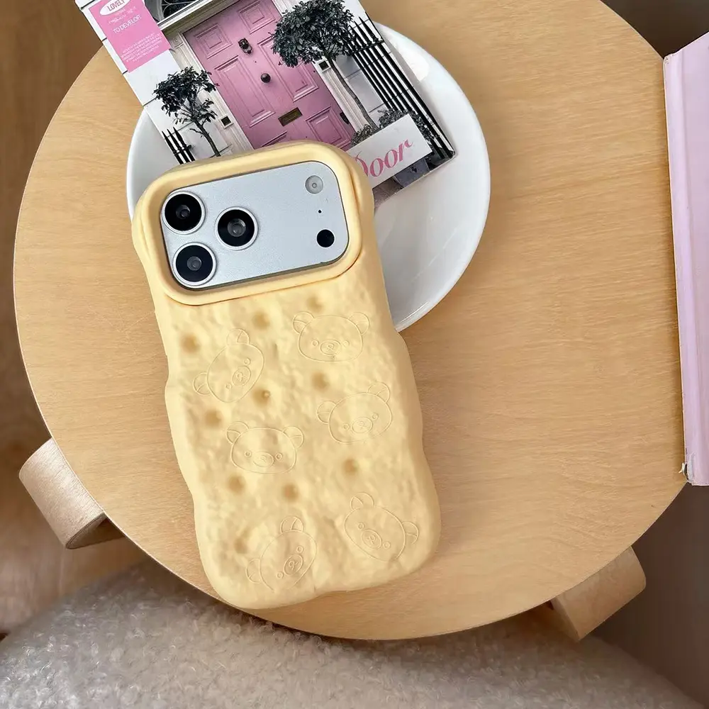 Bulging Bread Bear Head Soft Silicone Phone Case For iPhone 17 16 15 14 13 12 Pro Max, Shockproof Protective Cover, Stylish Protective Cover