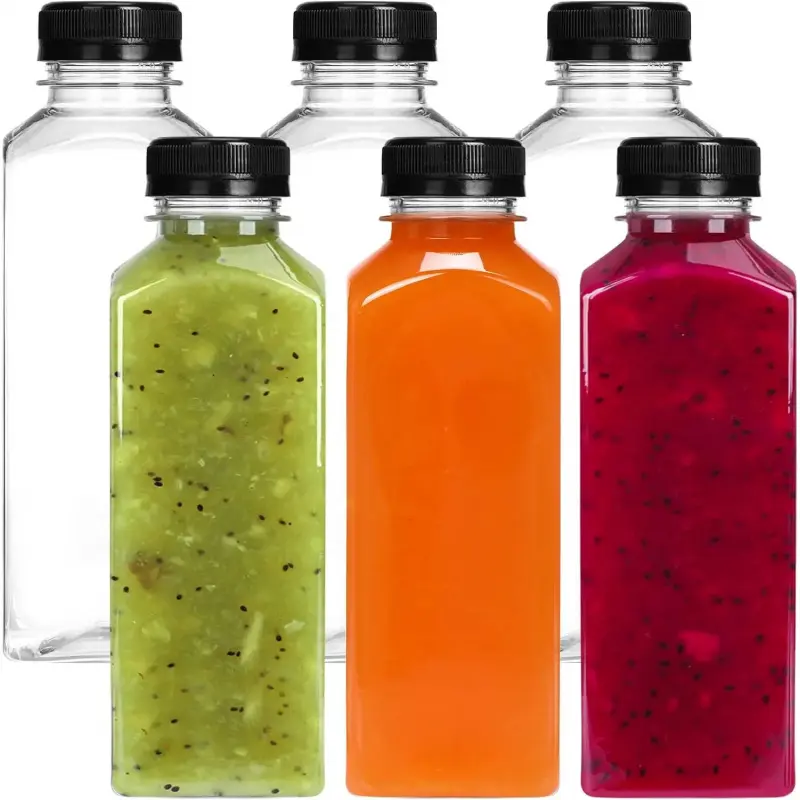 Moretoes 6pcs 16oz Plastic Juice Bottles with Caps, Clear Empty Reusable Water Bottles, Disposable Beverage Containers Bulk for Juicing Smoothies Turmeric Juice Milk and Other Beverages