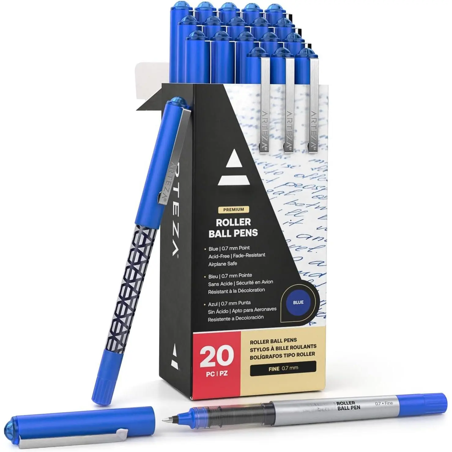 Rollerball Pens, 20 Pack, 0.7 mm Fine Nib, Blue Liquid Ink