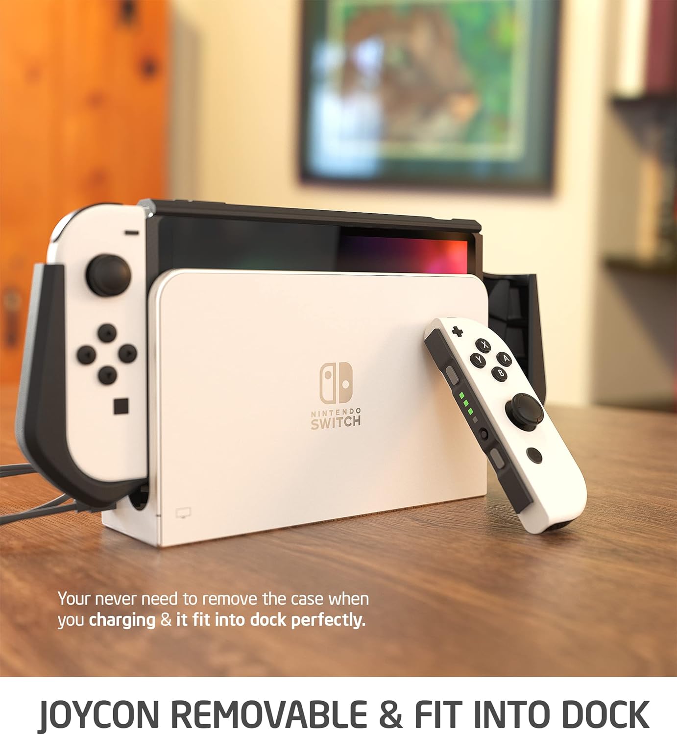 Dockable Case for   OLED 2021,  Series TPU Grip Protective Cover Accessories Compatible with 7 Inch and Joy-Con Controller (Black)