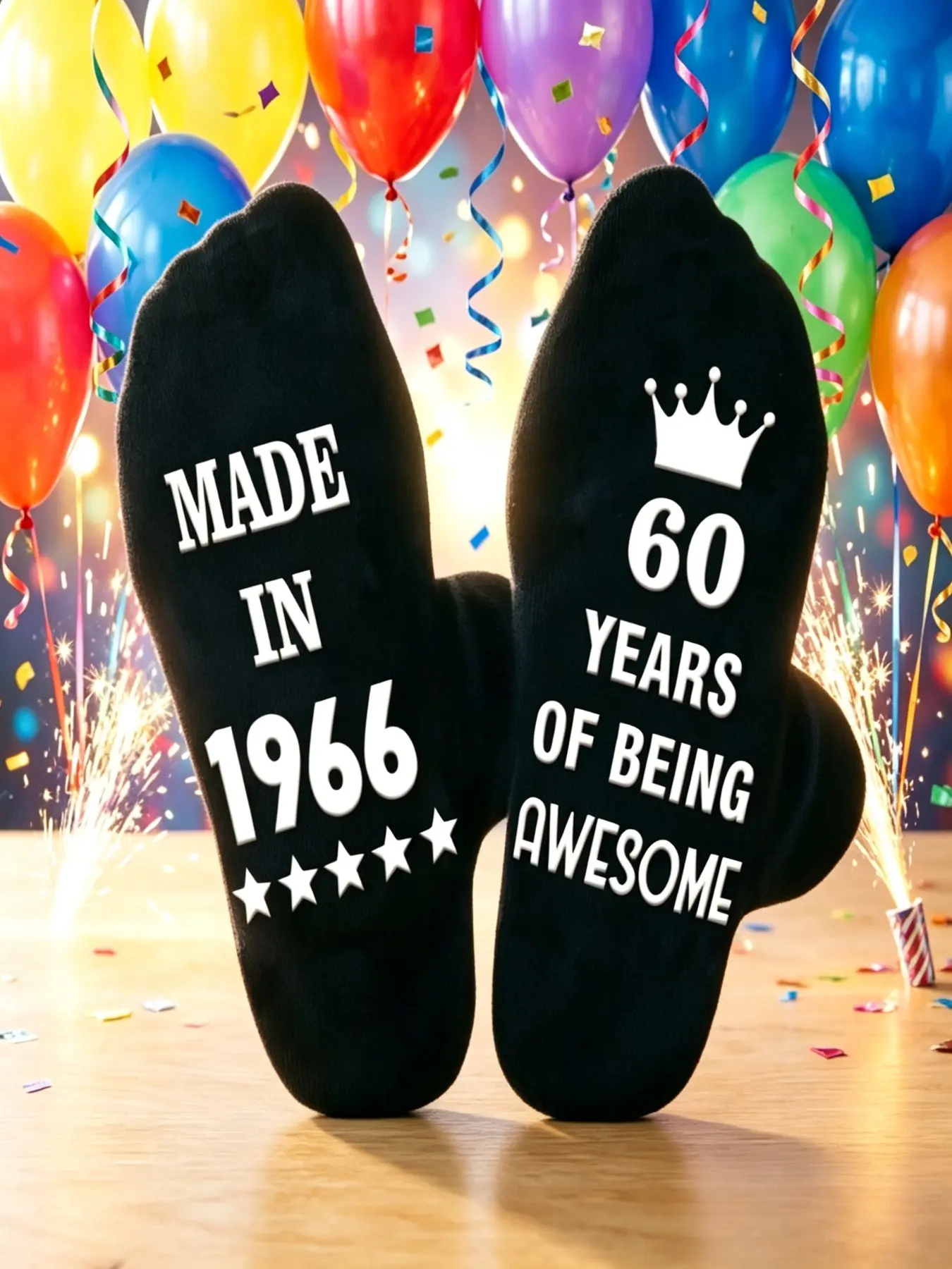 60th Birthday Theme Men's Crew Socks, Birth Year Crown Design, Comfortable for Parties and Daily Wear, Perfect Gift for Holidays