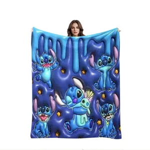 Pure Blue Stitch Blanket, Creative Digital Print Flannel Throw, Thanksgiving Valentine Christmas Gift, Holiday Decorative Sofa Bed Blanket