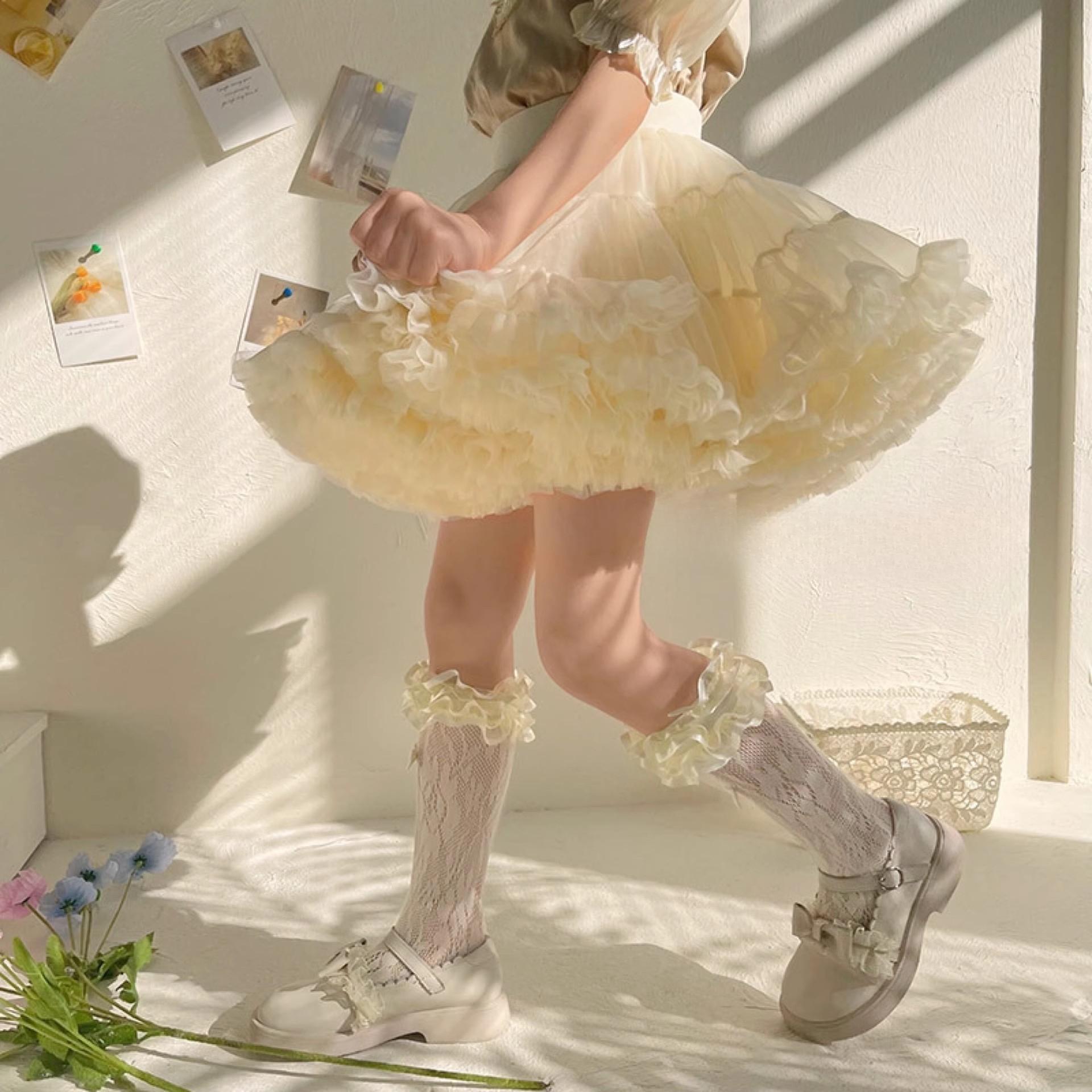 Girl's tutu dress large fluffy version bunny dress milky apricot tutu dress with shotr cream-colored ballet princess dress