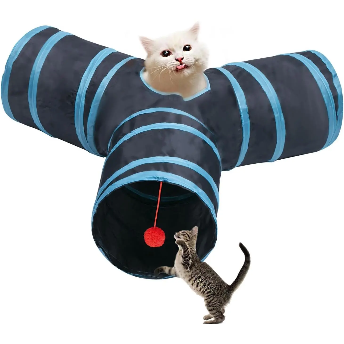 Tunnel Tube Toys,Tunnels for Indoor Cats, 3 Way Blue Collapsible Interactive  with Balls for Rabbits, Kittens, Ferrets, Puppy