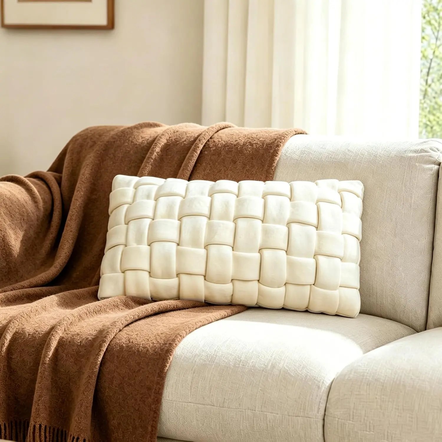Soft Decorative Throw Pillows - Versatile Knot Pillow & Cute Throw Pillows for Couch, Bed & Living Room, Stylish Set with Comfortable  for  Decor 19.6inches × 11.8inches (Cream )