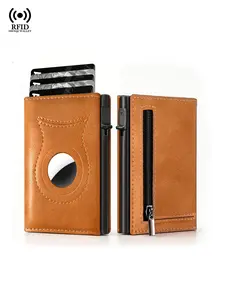 Women Business Card Holders Matching Rfid Blocking Wallet Anti-theft Smart Wallet for AirTag Bank Credit Card Holders Zipper Coin Pocket Pop Up Magnetic Card Wallets,Gift,Classic,Casual,Portable