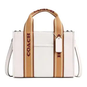 COACH Smith 24 Leather Tote Bag for Women with Magnetic Snap Closure, White and Brown Two-Tone