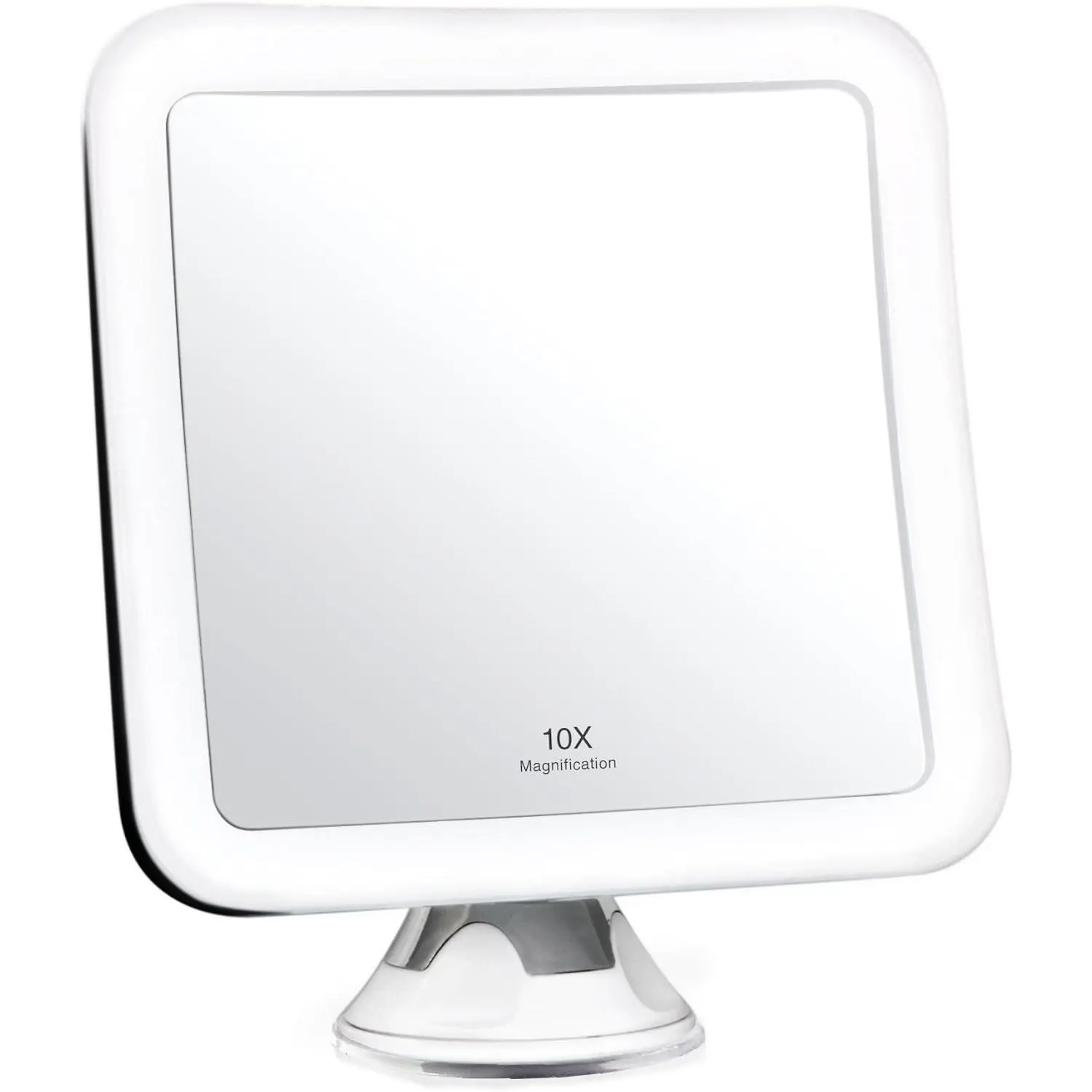10X Magnifying Lighted Makeup Mirror - Daylight LED, Cordless, Locking Suction, 6.5" Wide, 360° Rotation, Portable Illuminated Bathroom Mirror (Square)Gift