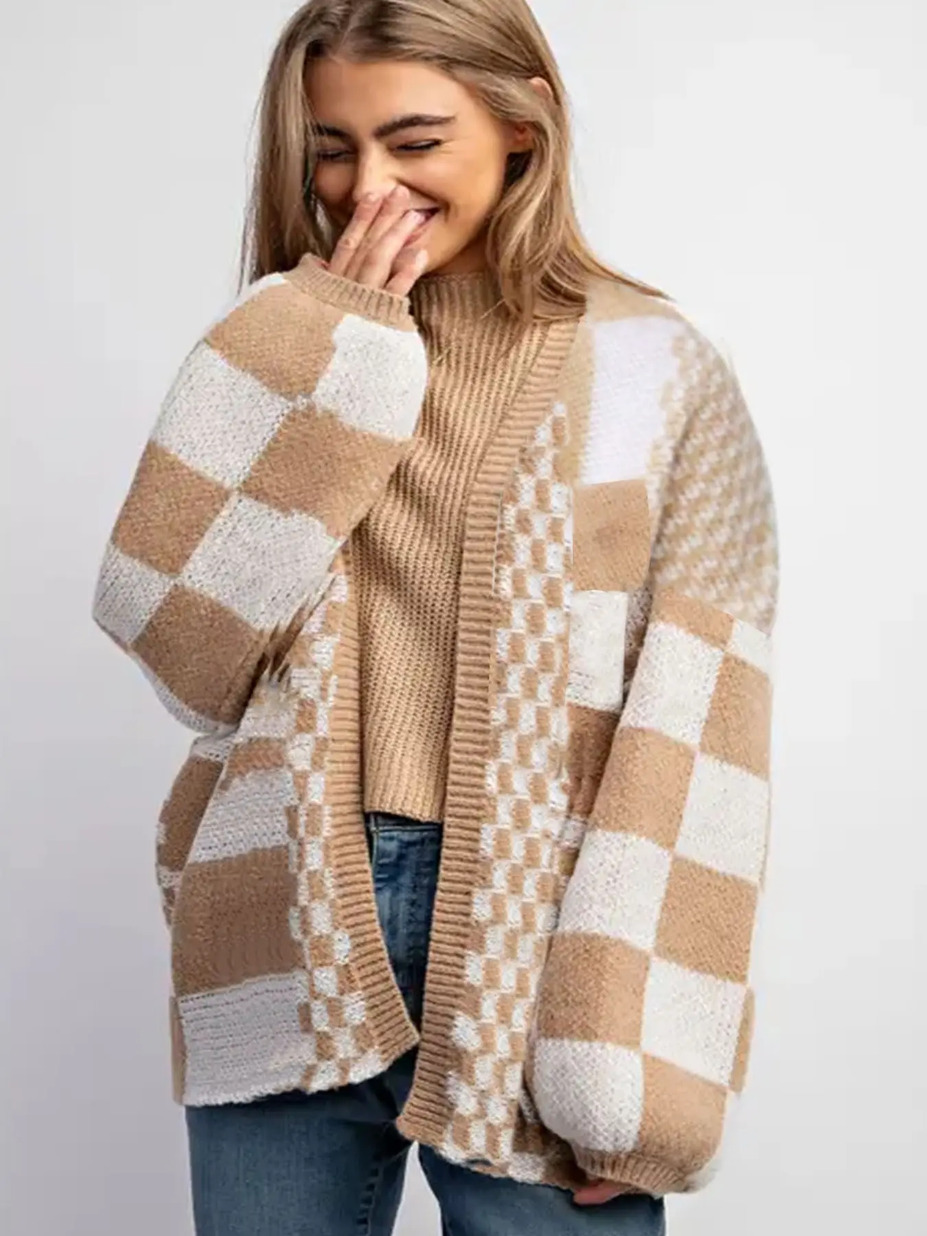 【Plus Size】 Open Front Sweater Cardigan Knitwear, Casual Long Sleeve Outerwear for Fall & Winter, Women's Clothes for Daily Wear