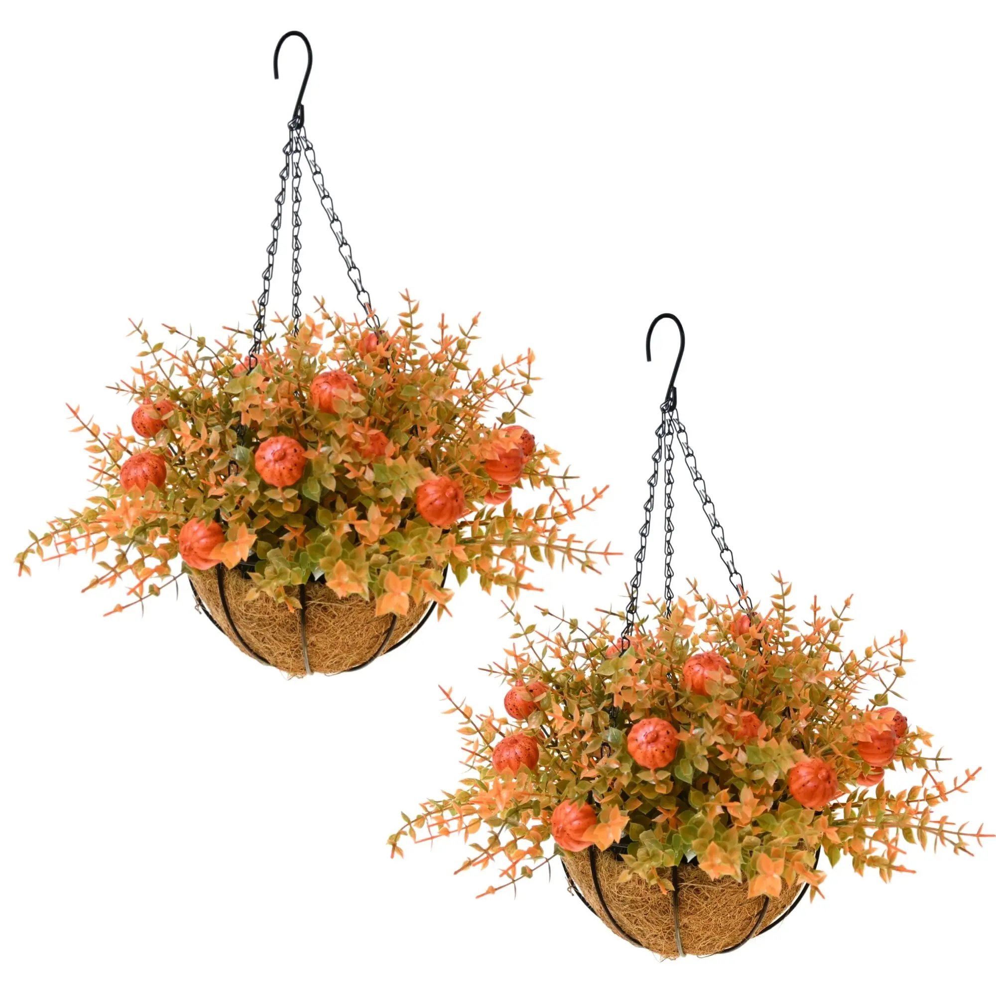 Autumn Hues Hanging Basket with Faux Daisies, UV Resistant Fall Outdoor Decor for Porch & Patio in Red, Orange and Yellow
