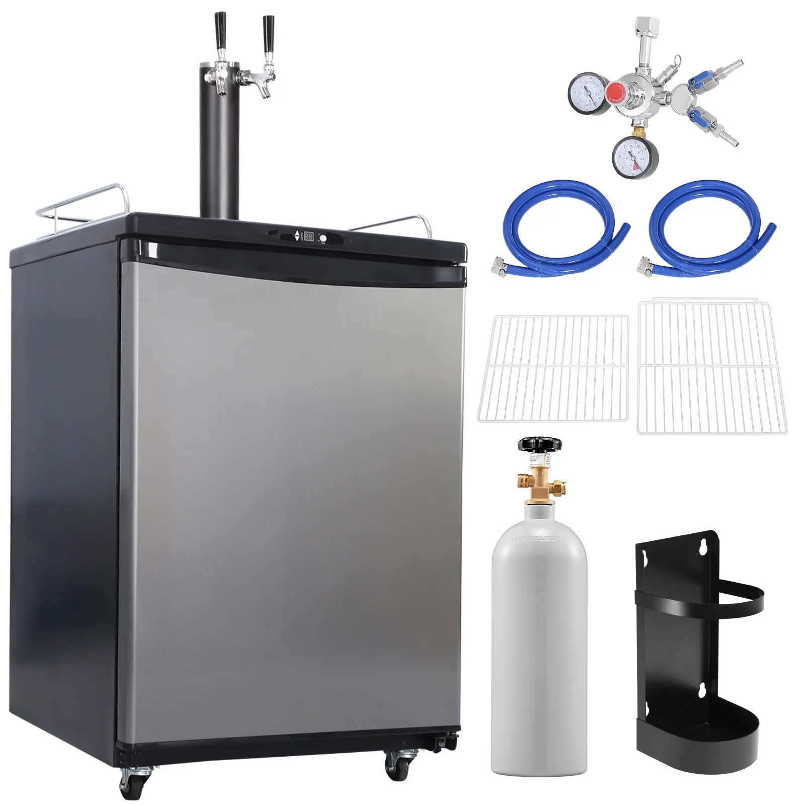Beer Kegerator, Dual Tap Draft Beer Dispenser, 43 gal / 163 L Volume Capacity, 98 W Power, Drip Tray & Rail, Spacious and Reliable