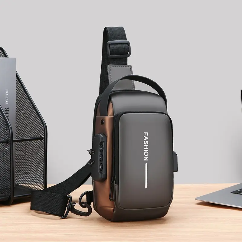 Multifunctional combination lock fashion chest bag for men - large capacity, portable commuter phone crossbody bag, trendy and cool handbag/shoulder bag