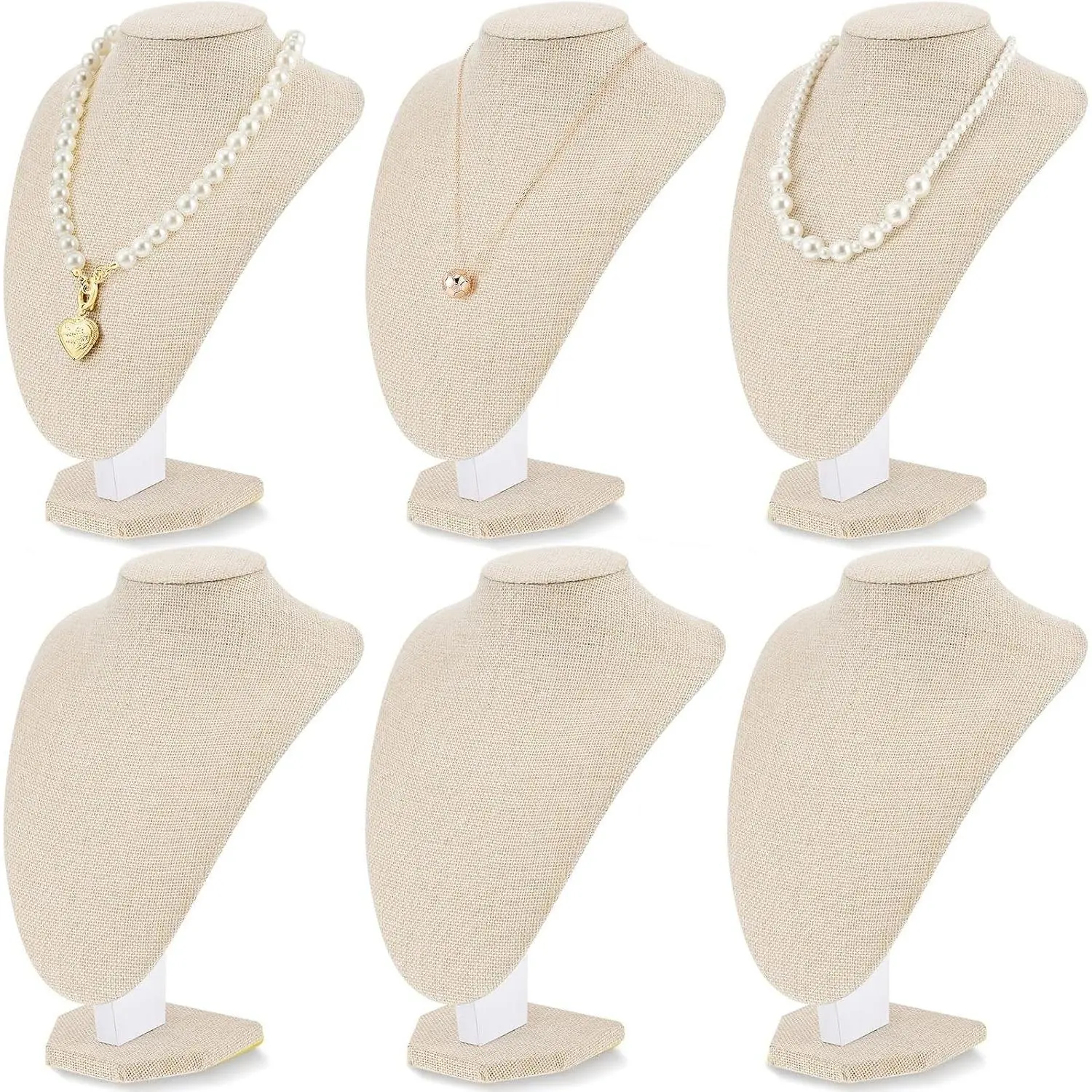 6 Pcs Necklace Display Stand Bust Jewelry Holder, Flaxen, Linen | Velvet Bust for Selling, Trade Show Displays, Retail Organizers, Boutique Holders, Store Presentation Fixtures