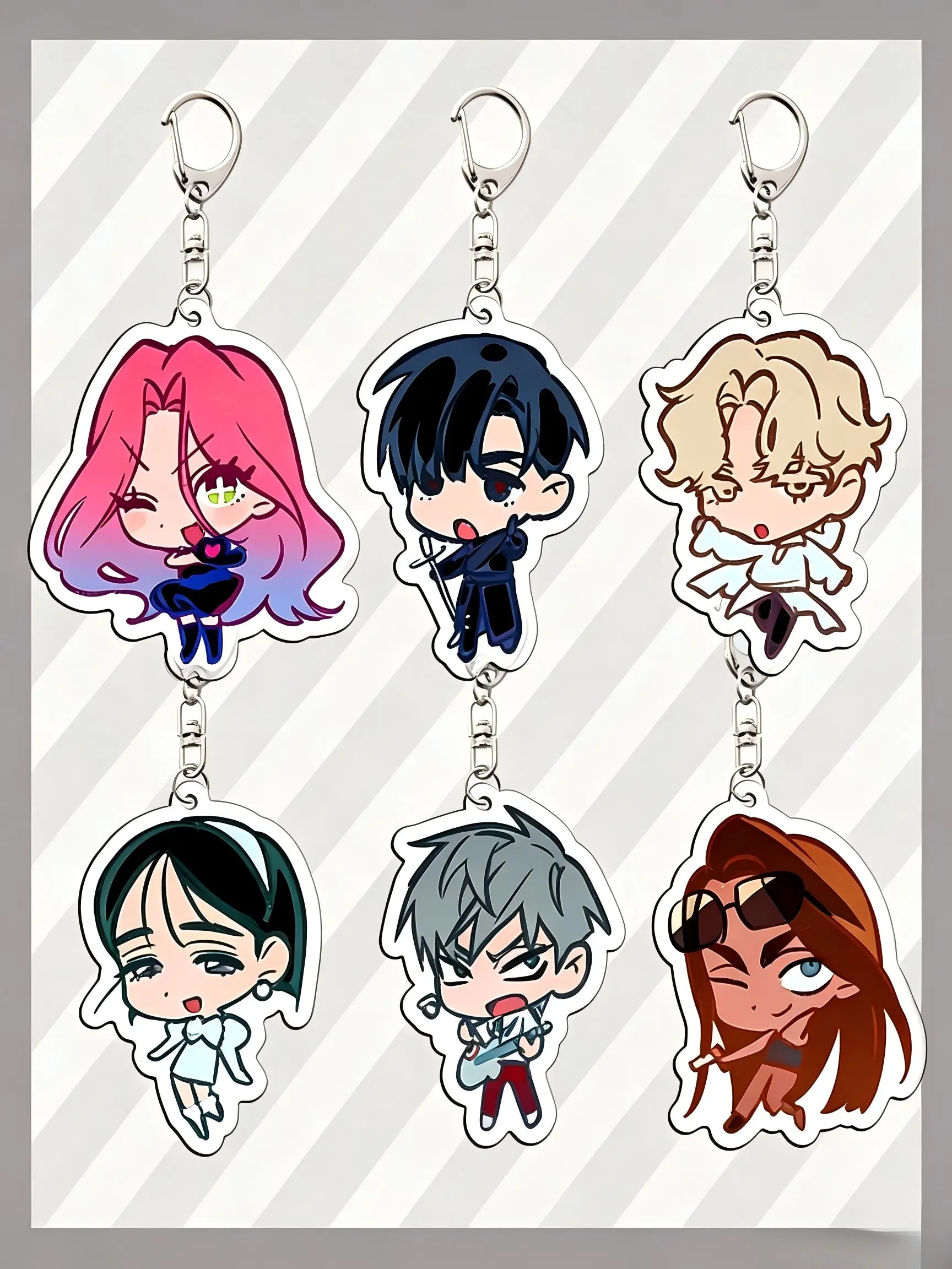 2D Plane 6-Piece Cute Cartoon Keychains, Anime Q Version Acrylic Charms, Comic Style Collectible Gifts, Backpack Handbag Key Attachments