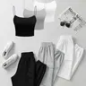 Women's Knit Cami Pants Set, 6-Piece Slim-Fitting Minimalist Casual Set for Spring, Womenswear, Casual Fitted Set