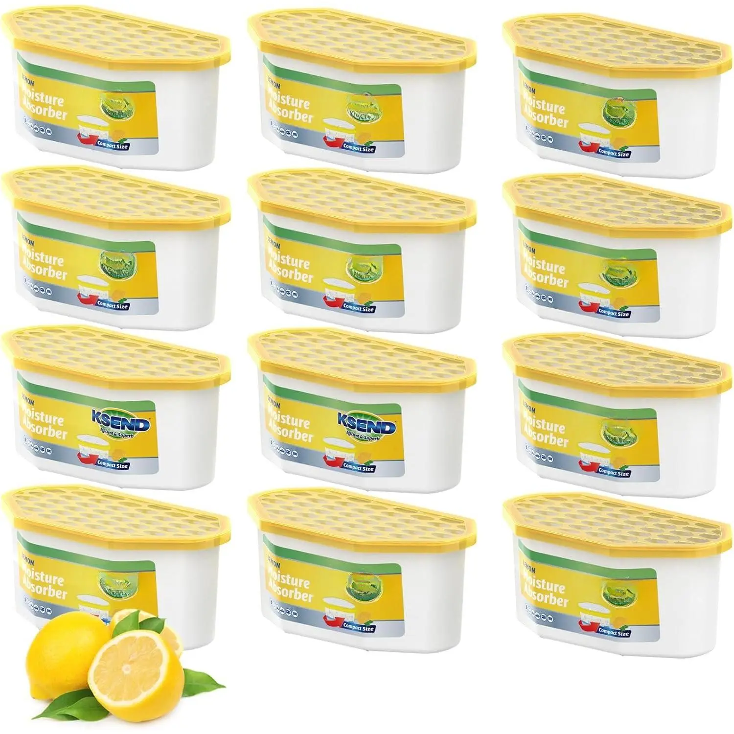 Absorber, 12 Pack Bucket,  Scent | Closet, Compact Dehumidifier Box, Odor , Humidity Absorber, Yellow, 6.4 OZ, 300 ml