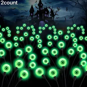 Halloween Outdoor Solar Scary-Eyeball Lights, 2-Pack 16leds Swaying Fireflies, Waterproof Path Lights for Garden Yard Patio Party Decor