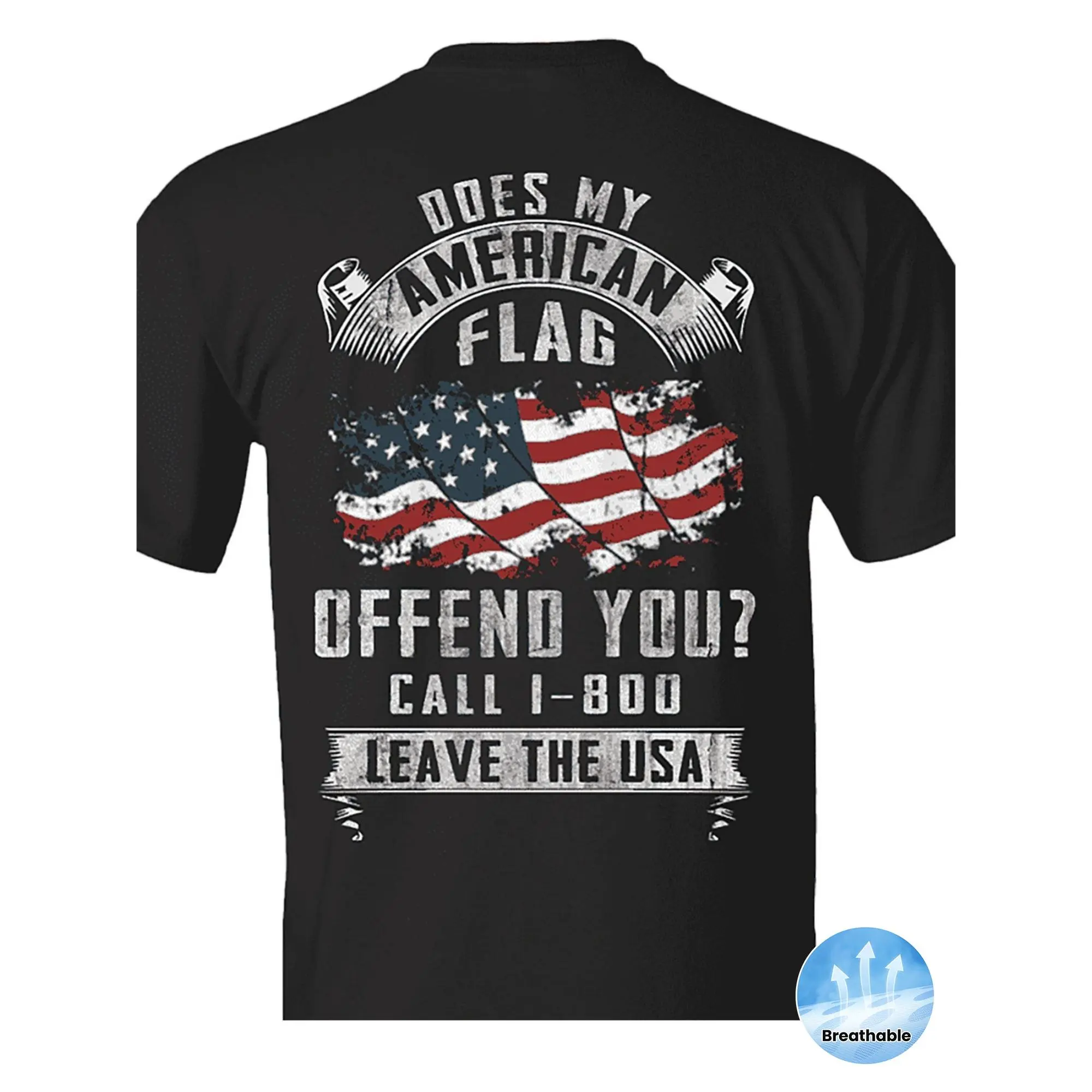 Men's Patriotic American Flag T-Shirt - Soft Breathable Fabric, Bold "Does My American Flag Offend You?" Graphic Print, Regular Fit Round Neck Short Sleeve Tee for Casual & Work Wear, Machine Washable, Ideal Gift, American Flag Clothes, Comfor