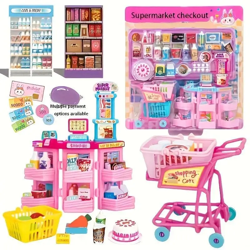 Mini Cashier Toy Cash Register Playset Pretend Play Set for Kids Vending Machine Pet Care House Water Dispenser Gift for Toddler