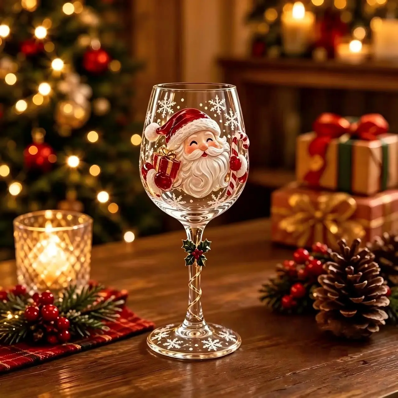 Christmas Glass Art Cup, Elegant Highball Glass, Perfect Christmas Gift, Ideal for Parties and Gatherings, Festive Drinkware