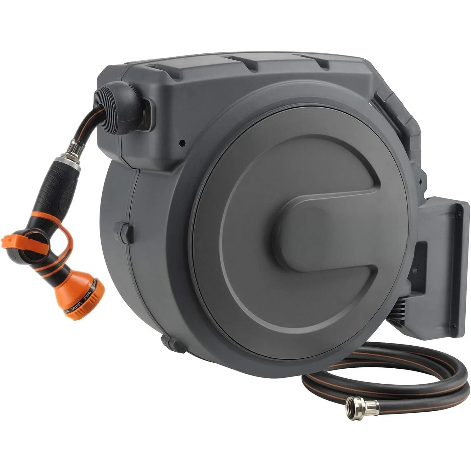 Retractable Garden Hose Reel 1/2 Inch x 130 ft, Super Heavy Duty, Any Length Lock, Slow Return System, Wall Mounted and 180 Deg Swivel Bracket