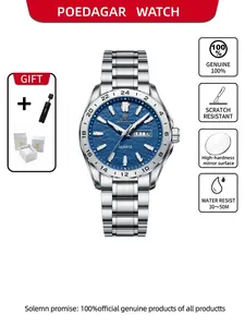 POEDAGAR Sports Fashion Men's Watch High Quality Night Light Men's Leisure Analog Watch Quartz Watch Quartz Movement Date Calendar Quartz Watch Stainless Steel Strap Men's Watch Stainless Steel Wristwatch Analog Quartz Watches