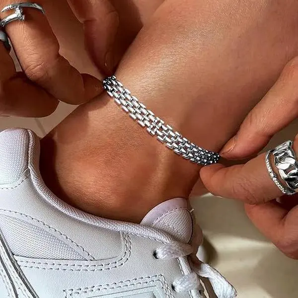 Fashionable Cuban chain 925 silver plated anklet, gold ankle chain,anklets for women, bracelet for women,accessories for women, women's jewelry, couple's gift