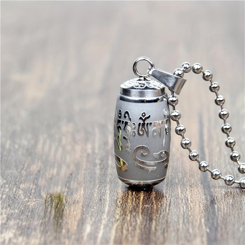 Social Media Aesthetic316 Stainless Steel Om Mani Padme Hum Pendant Necklace - Mantra Bottle Ash Box, Vintage Commemorative Jewelry with Gift Bag and Six-Word Mantra Paper