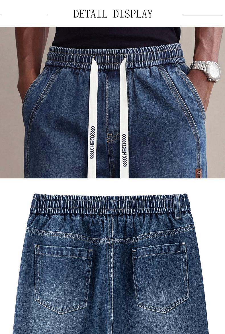 Men’s Stretch Denim Jeans — Vintage Washed Straight-Leg Fit, Drawstring Design for Easy Pulling On and Versatile Casual Wear; Regular-Season Everyday Long Pants