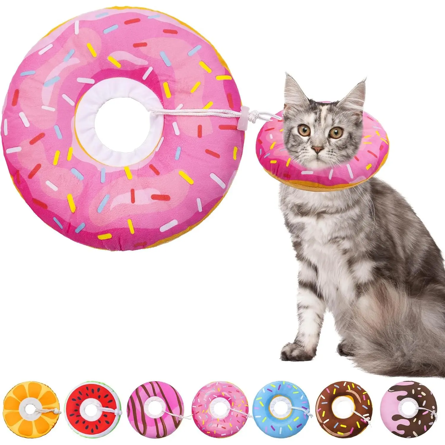 Cat Cone Collar Soft, Adjustable Cat Recovery Collars Kitten Cones to Stop Licking, Cute Donut Neck Collar After Surgery, Kitten Elizabethan Protective Cones After Spay (Donut Pink, Medium)