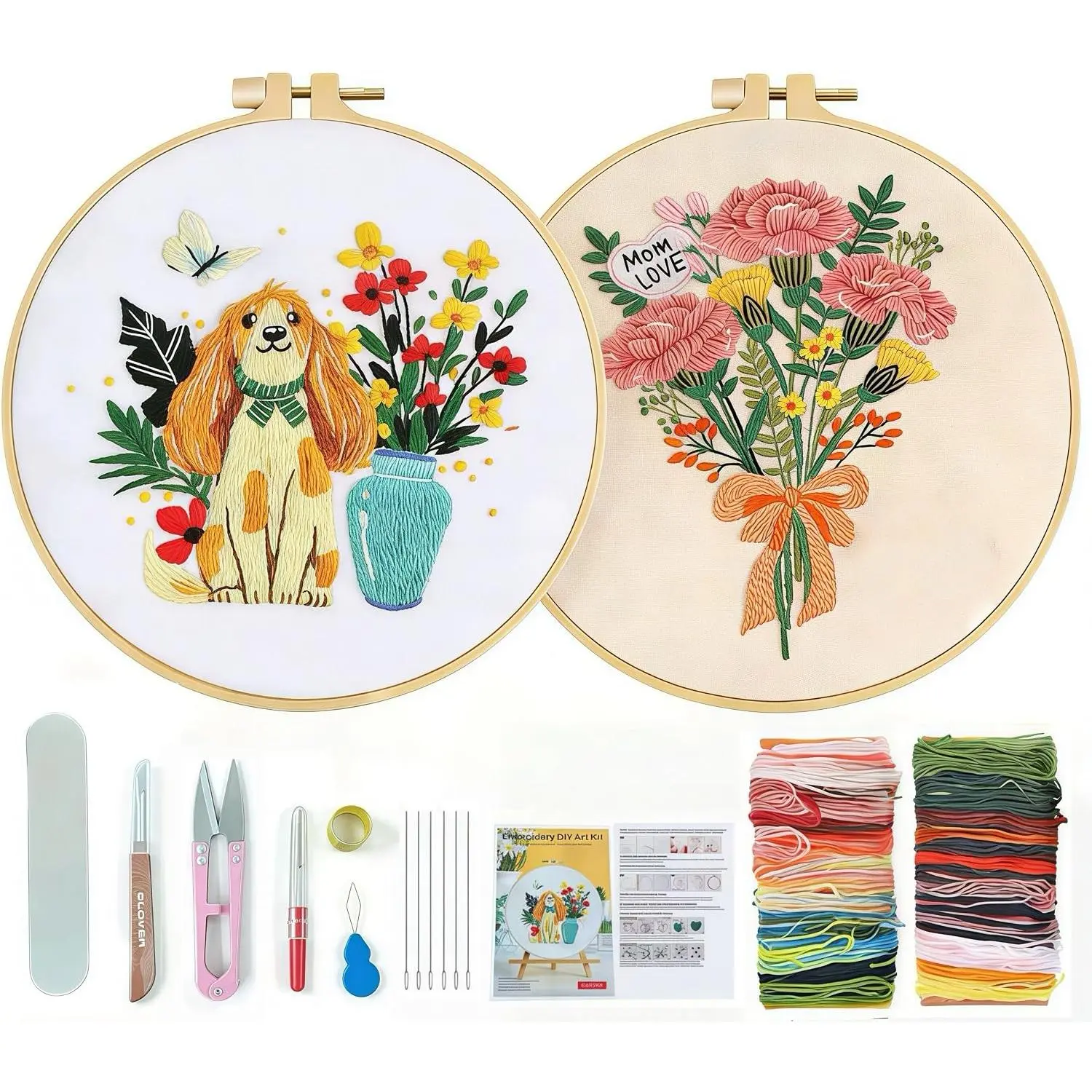 2 Pack Embroidery Kit, DIY Hand Adults   Kit Set | Includes printed  needlepoint kit and tools, suitable for craft enthusiast gifts, hand craft lover   decor