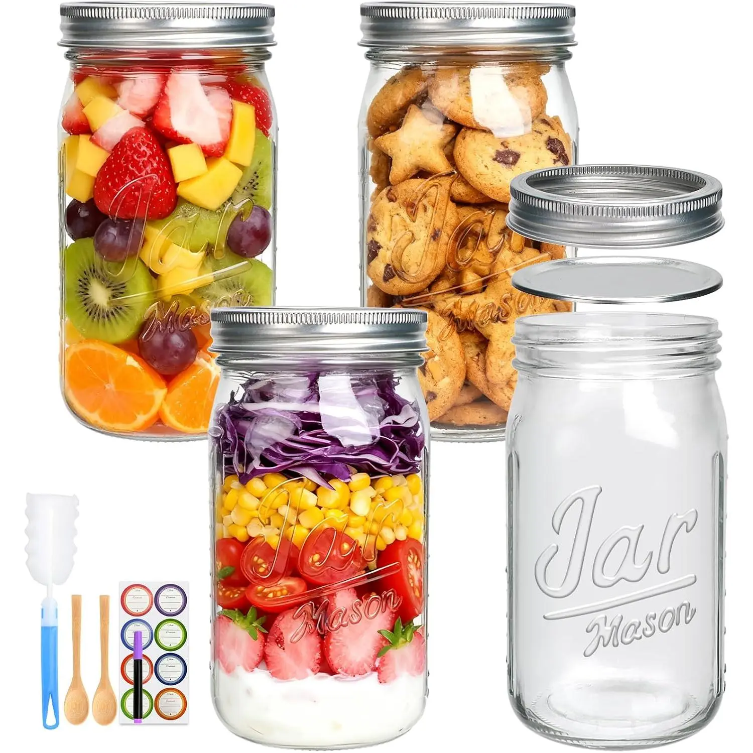 32oz Canning Jars, 4Pack Wide Mouth Mason Jars with  | Glass Jars for Canning,Fermenting,Pickling, Jars,Pickle Jars,DIY Projects,Wedding Favors,Freeze/Dishwasher Safe