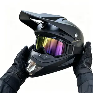 DOT Certified Full Face Motocross Helmet Set, Sporty Protective Gear with Integrated Visor, Metallic Silver Accents, Aerodynamic Peak, High Density Foam Comfort, Cotton Lining