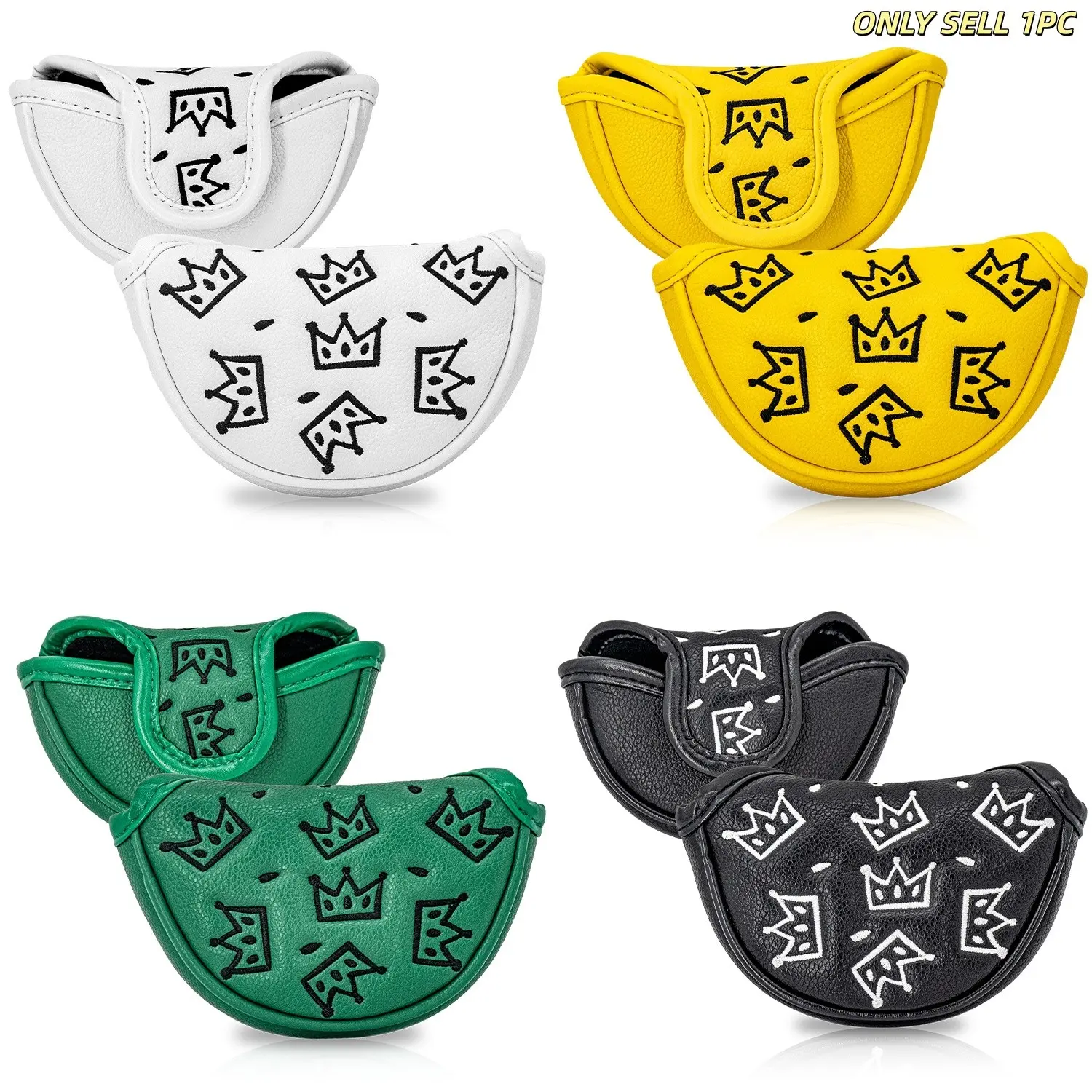 Cheese Crown Design Golf Putter Cover, Small Half-Mallet Semi-Circular, Magnetic Closure, PU with Premium Embroidery, Fits Most Brands, Golf Accessory