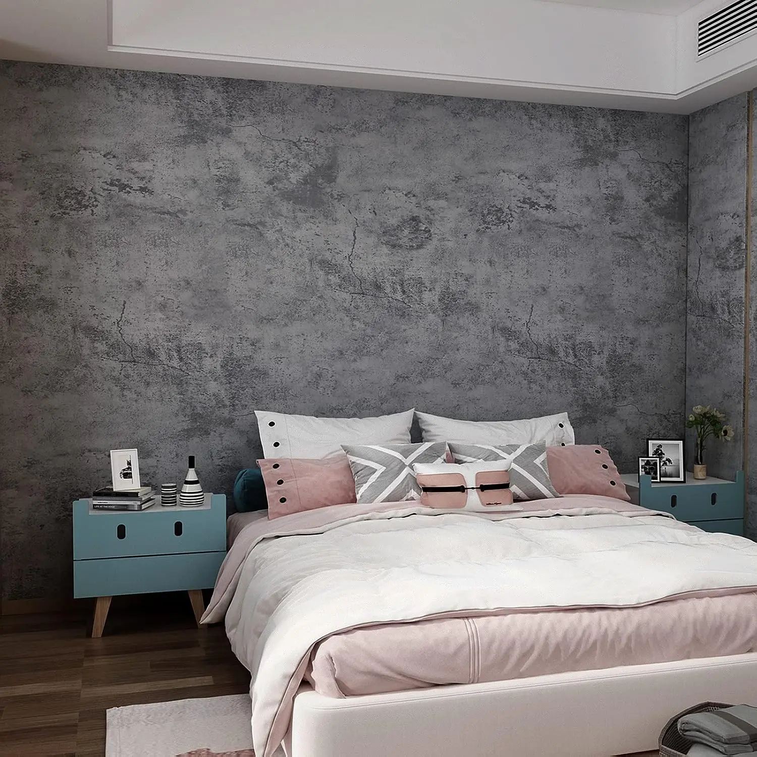 16"×354" Grey Blue Concrete Contact Paper 3D Extra Thick Faux Cement Concrete Wallpaper Peel and Stick Vinyl Textured Removable Adhesive Sticky Wall Tile Sticker for Kitchen Countertop Gym Bathroom