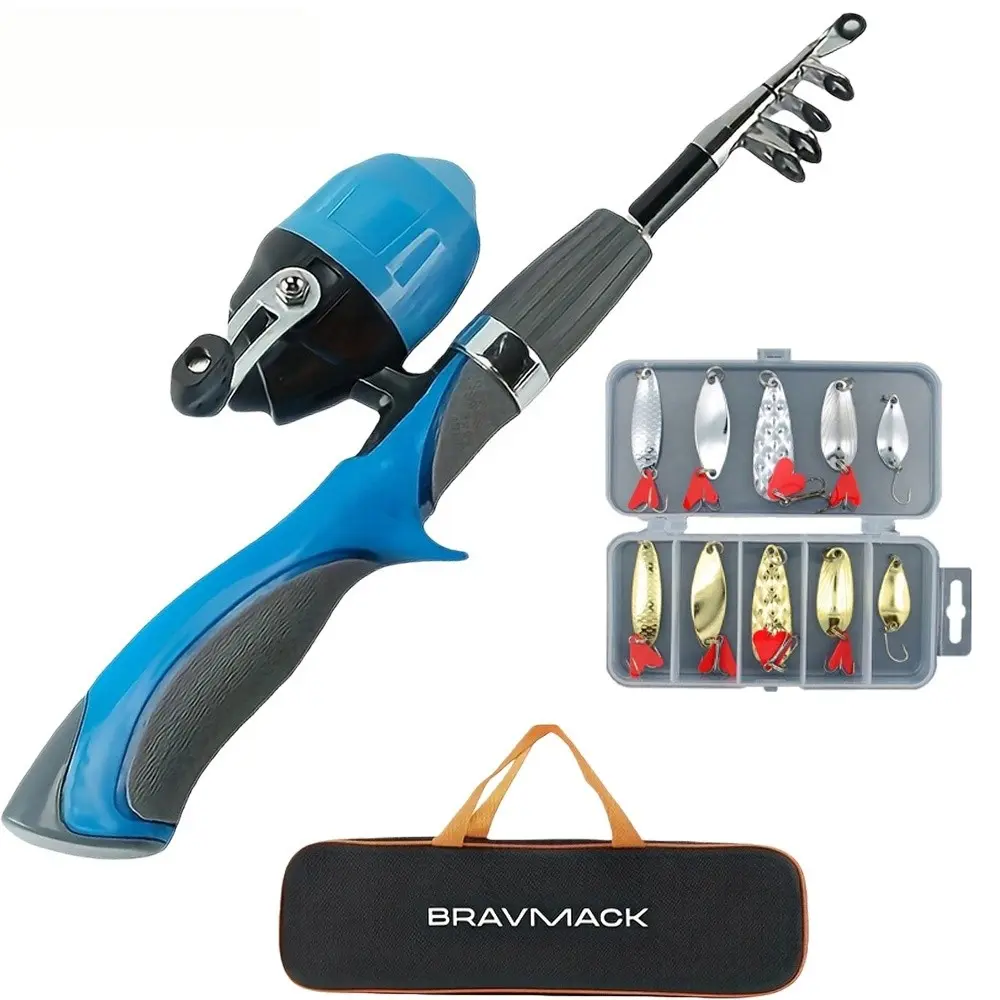 Mini Telescopic Fishing Rod Set, Portable Gun Handle Design, Closed Reel, Multi-Color Lures, Includes Storage Bag, Ideal for Kids & Beginners, Telescoping Rod