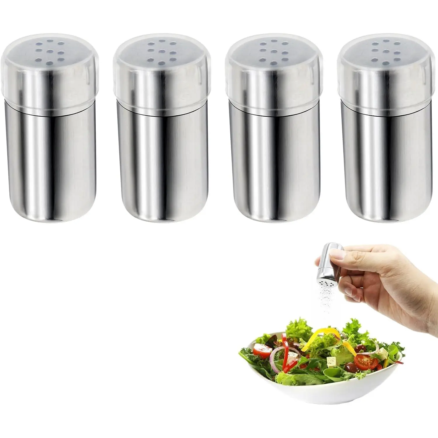Mini Salt and Pepper Shakers 4-Pack, Travel Spice Containers with Leak-Resistant Caps, Stainless Steel Travel Salt and Pepper Shakers for Lunch Box, Camping, Purse & Car